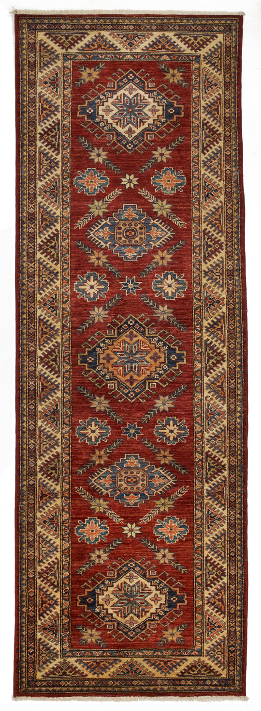 3x8 Red and Ivory Kazak Tribal Runner