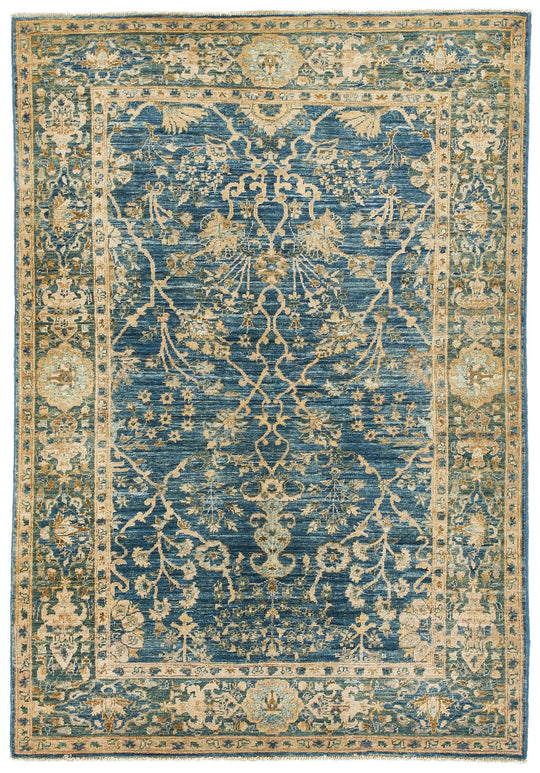 4x6 Blue and Green Traditional Rug
