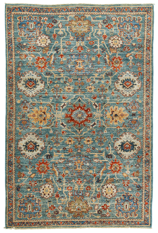 4x6 Green and Light Blue Anatolian Traditional Rug