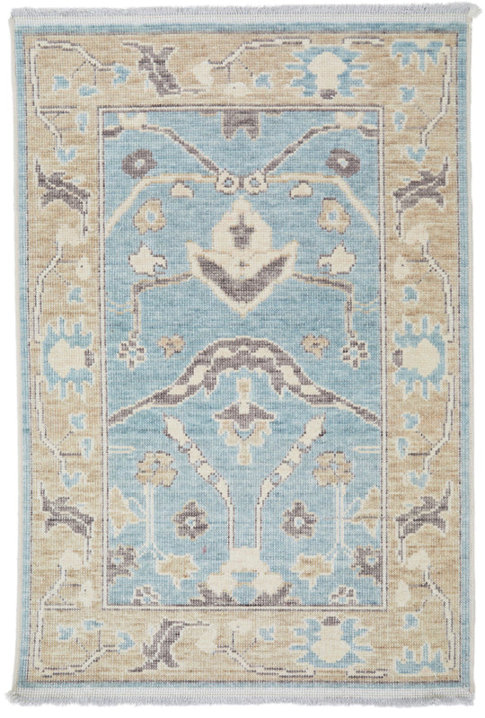 2x3 Blue and Beige Turkish Traditional Rug