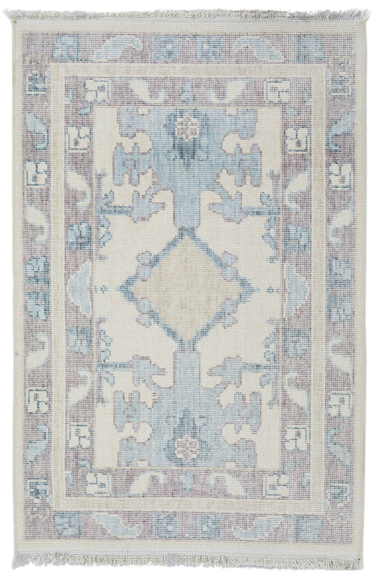 2x3 Beige and Purple Turkish Traditional Rug