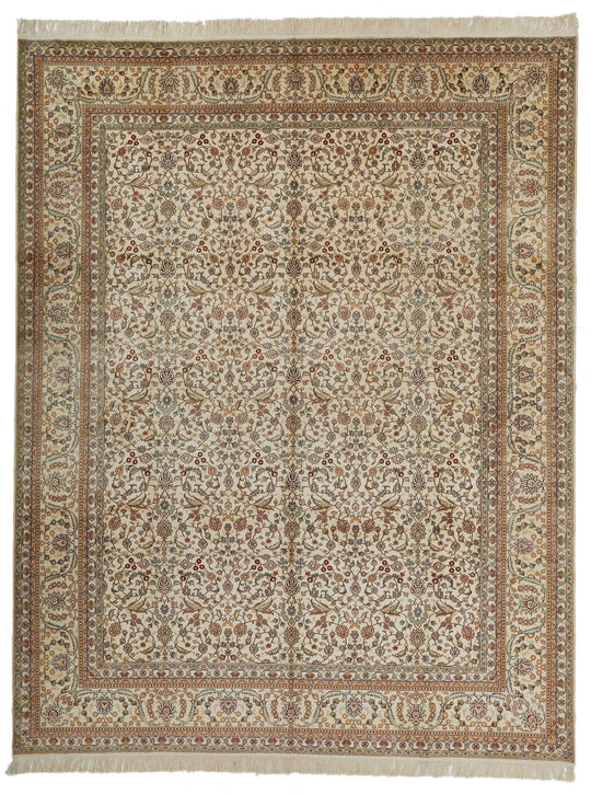 9x12 Ivory and Green Turkish Silk Rug
