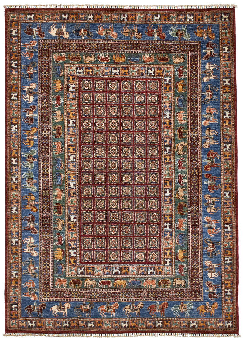 7x10 Red and Blue Anatolian Traditional Rug