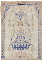 4x6 Beige and Navy Turkish Tribal Rug