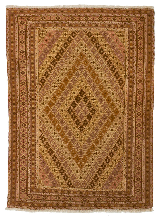 5x7 Gold and Green Turkish Tribal Rug