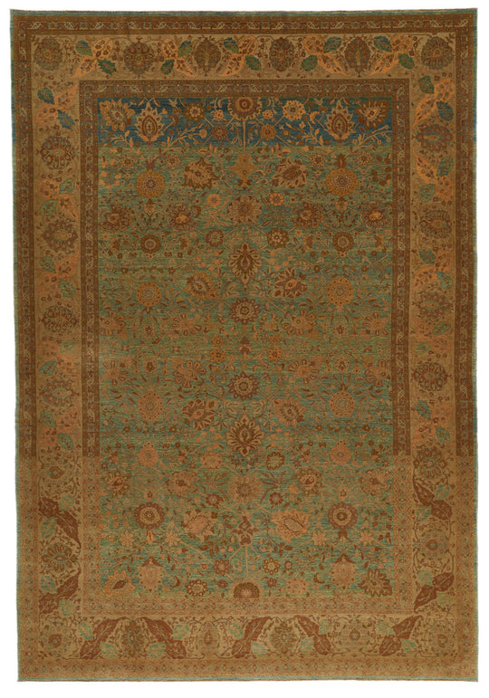 7x11 Green and White Turkish Traditional Rug