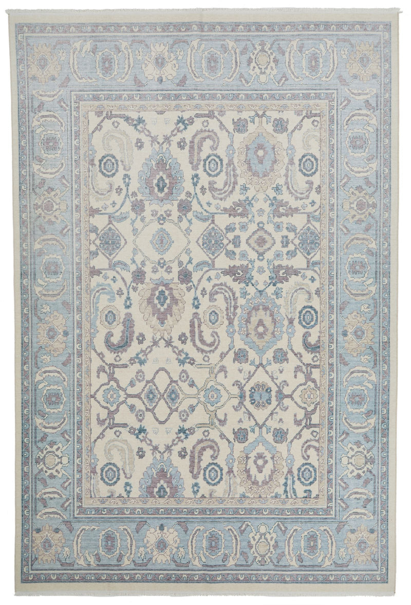 6x10 Ivory and Blue Turkish Traditional Rug