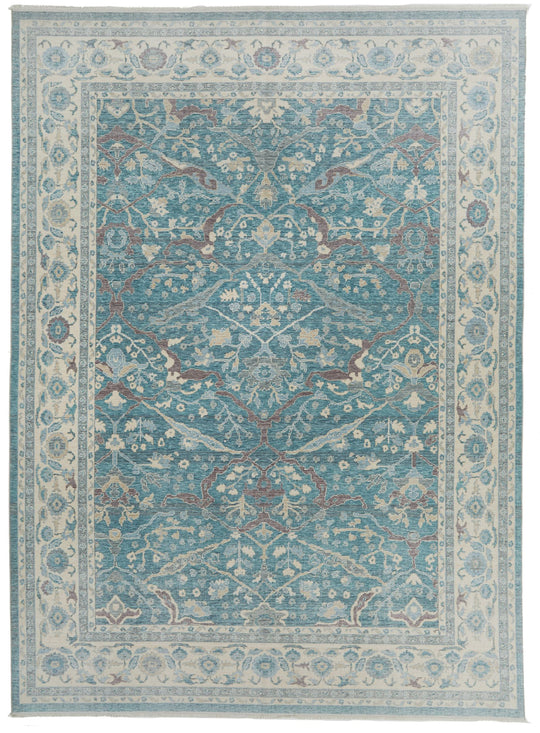 8x11 Blue and Ivory Turkish Traditional Rug