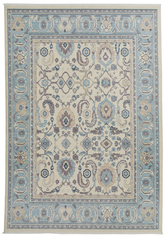 6x10 Ivory and Blue Turkish Traditional Rug