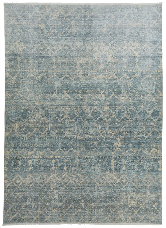 8x11 Blue and Ivory Turkish Traditional Rug