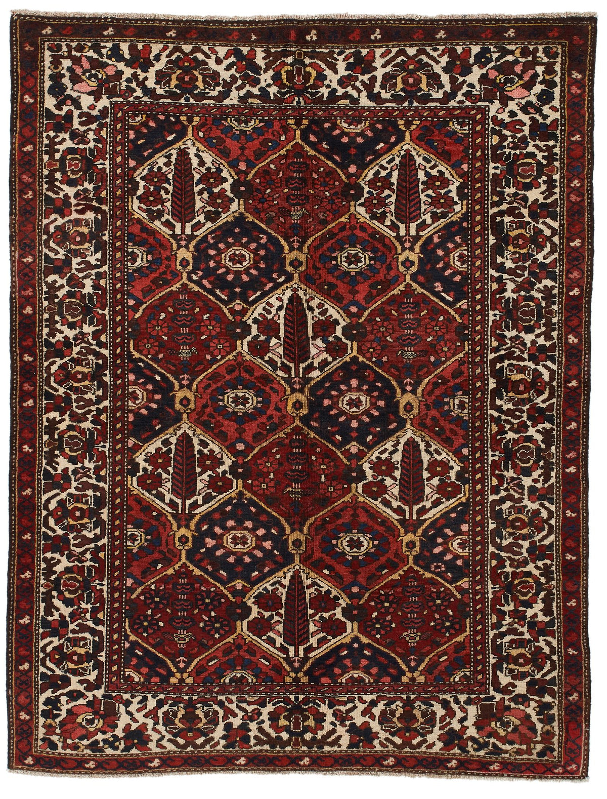 5x7 Ivory and Green Persian Rug