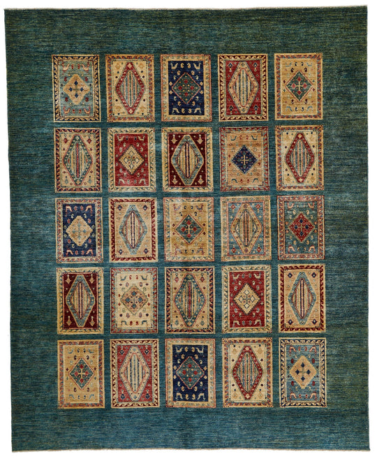 8x10 Green and Multicolor Kazak Tribal Rug