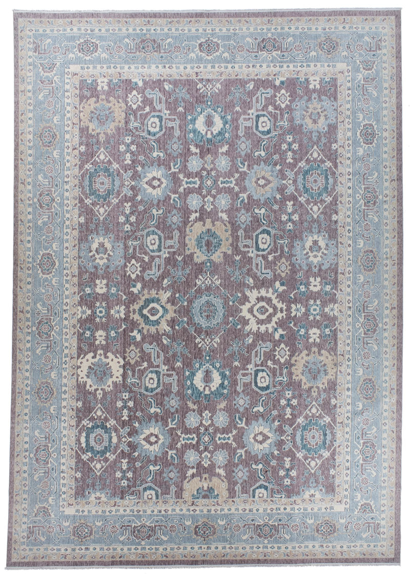 10x14 Blue and Ivory Turkish Traditional Rug