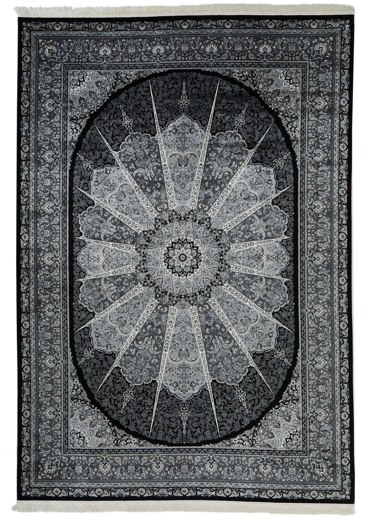 8x11 Black and Ivory Turkish Antep Rug
