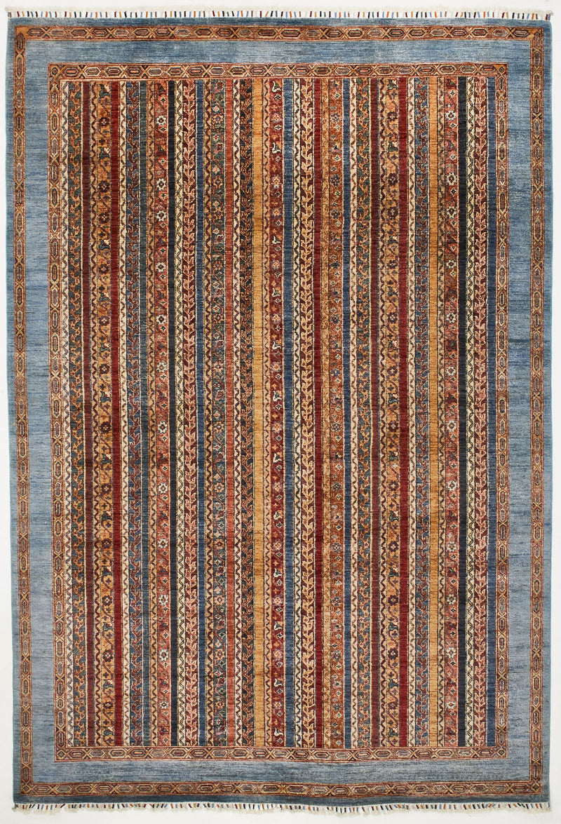 7x10 Multicolor and Blue Turkish Tribal Rug