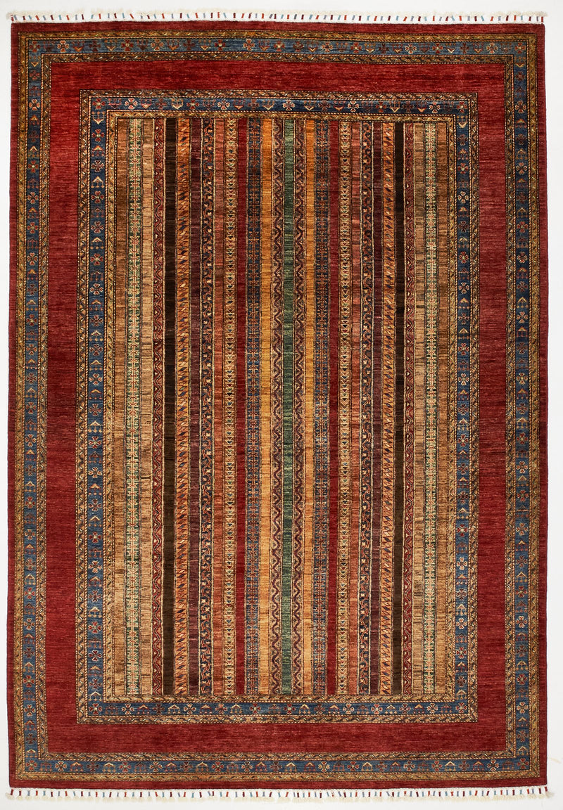 6x9 Multicolor and Red Turkish Tribal Rug
