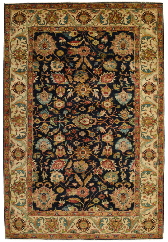 6x9 Charcoal and Ivory Persian Rug