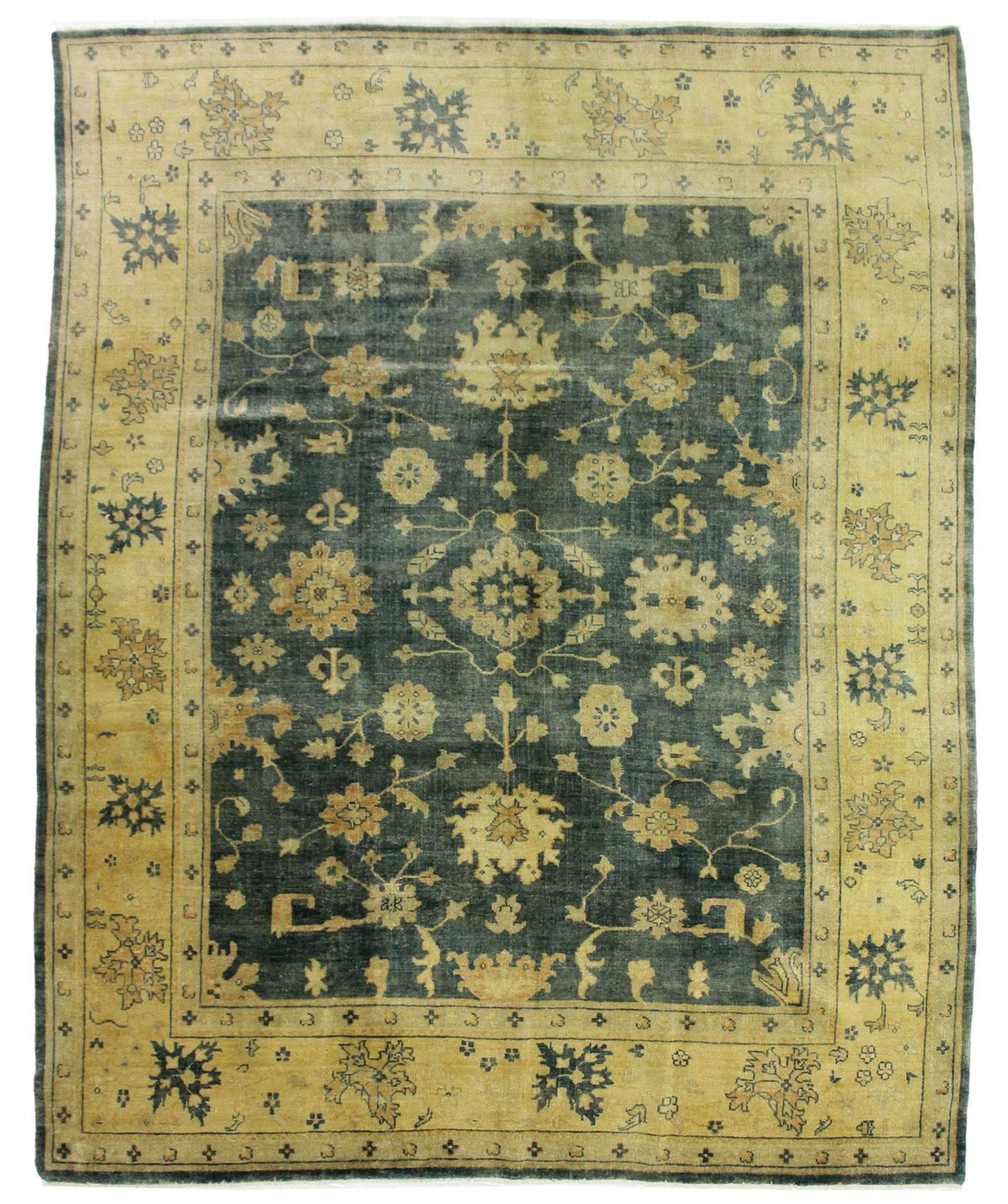 9x12 Blue and Beige Turkish Oushak Rug
