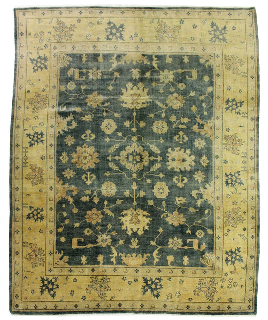 9x12 Blue and Beige Turkish Oushak Rug