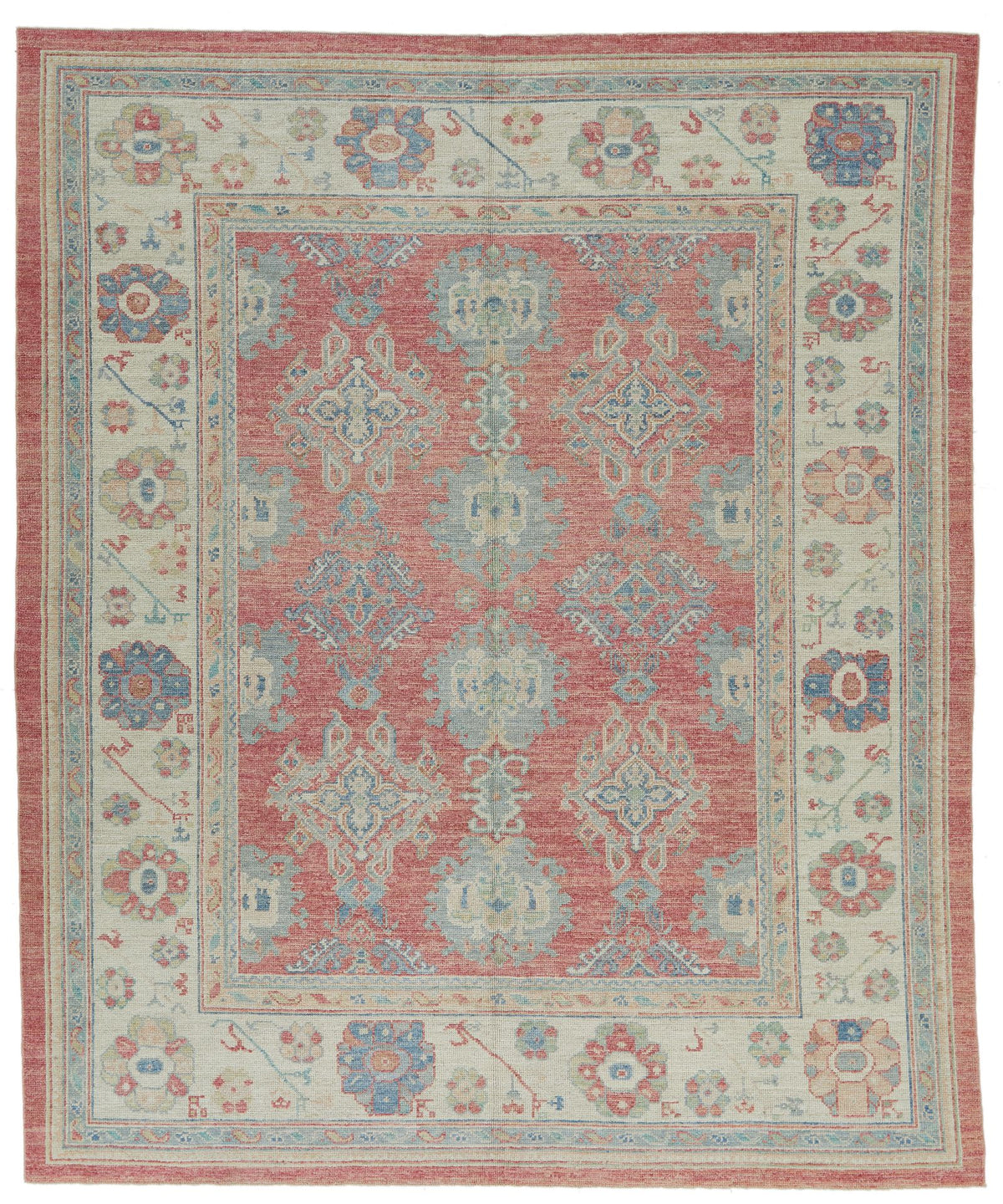 8x10 Rust and Ivory Turkish Oushak Rug