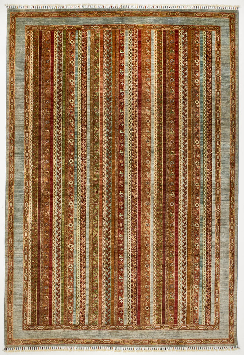 7x10 Multicolor and Blue Turkish Tribal Rug