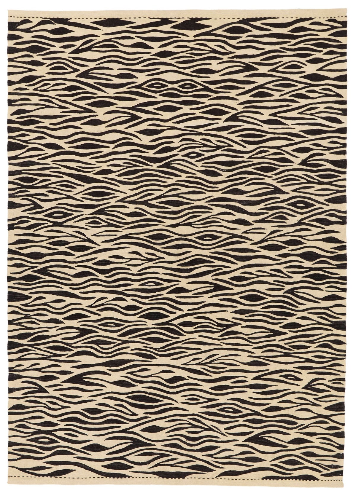 6x8 Black and Ivory Turkish Tribal Rug