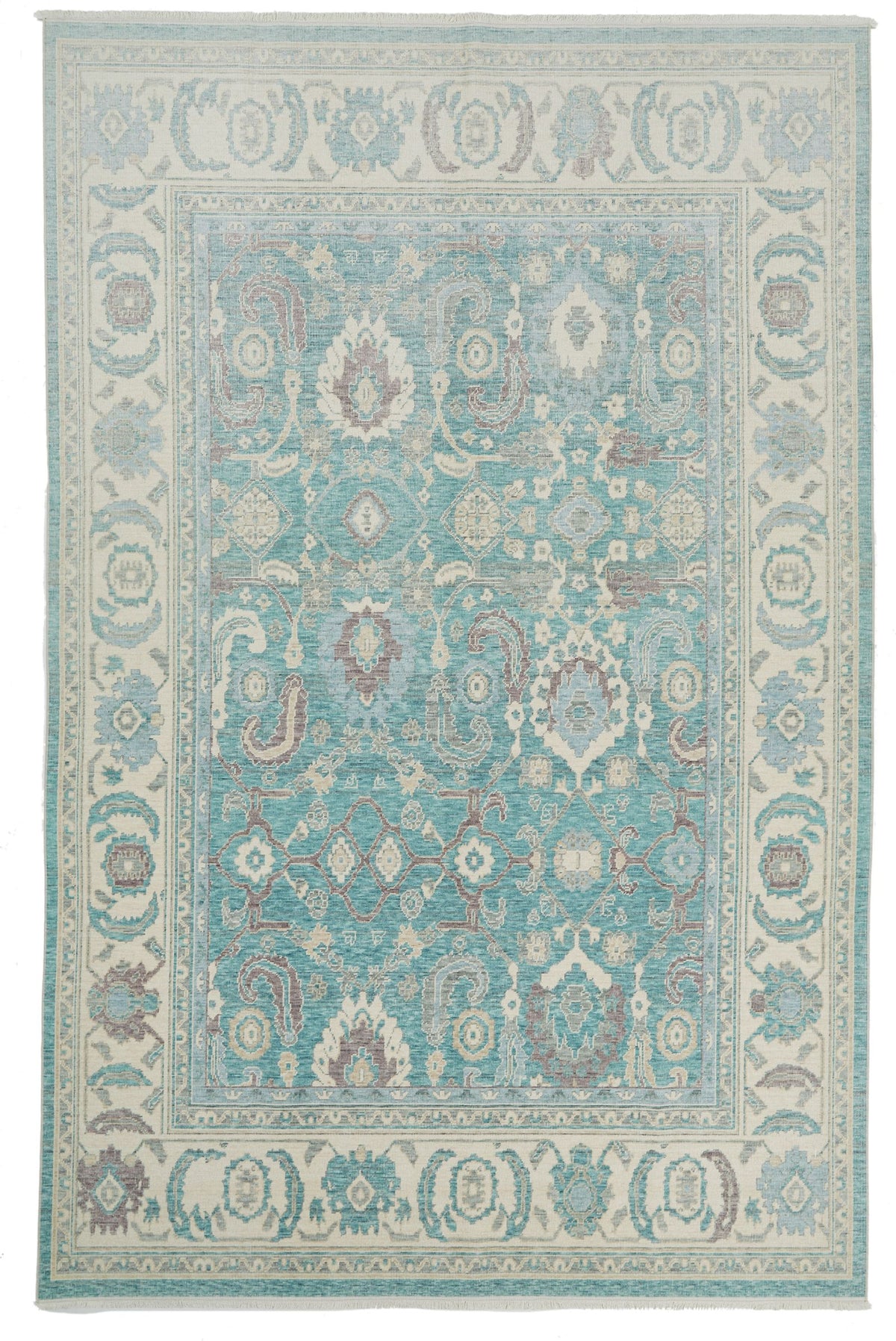 6x10 Green and Ivory Turkish Traditional Rug