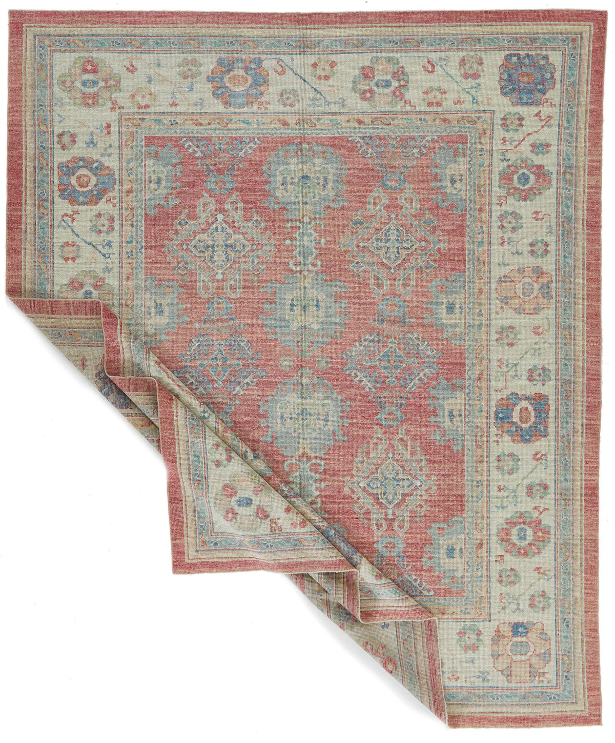 8x10 Rust and Ivory Turkish Oushak Rug