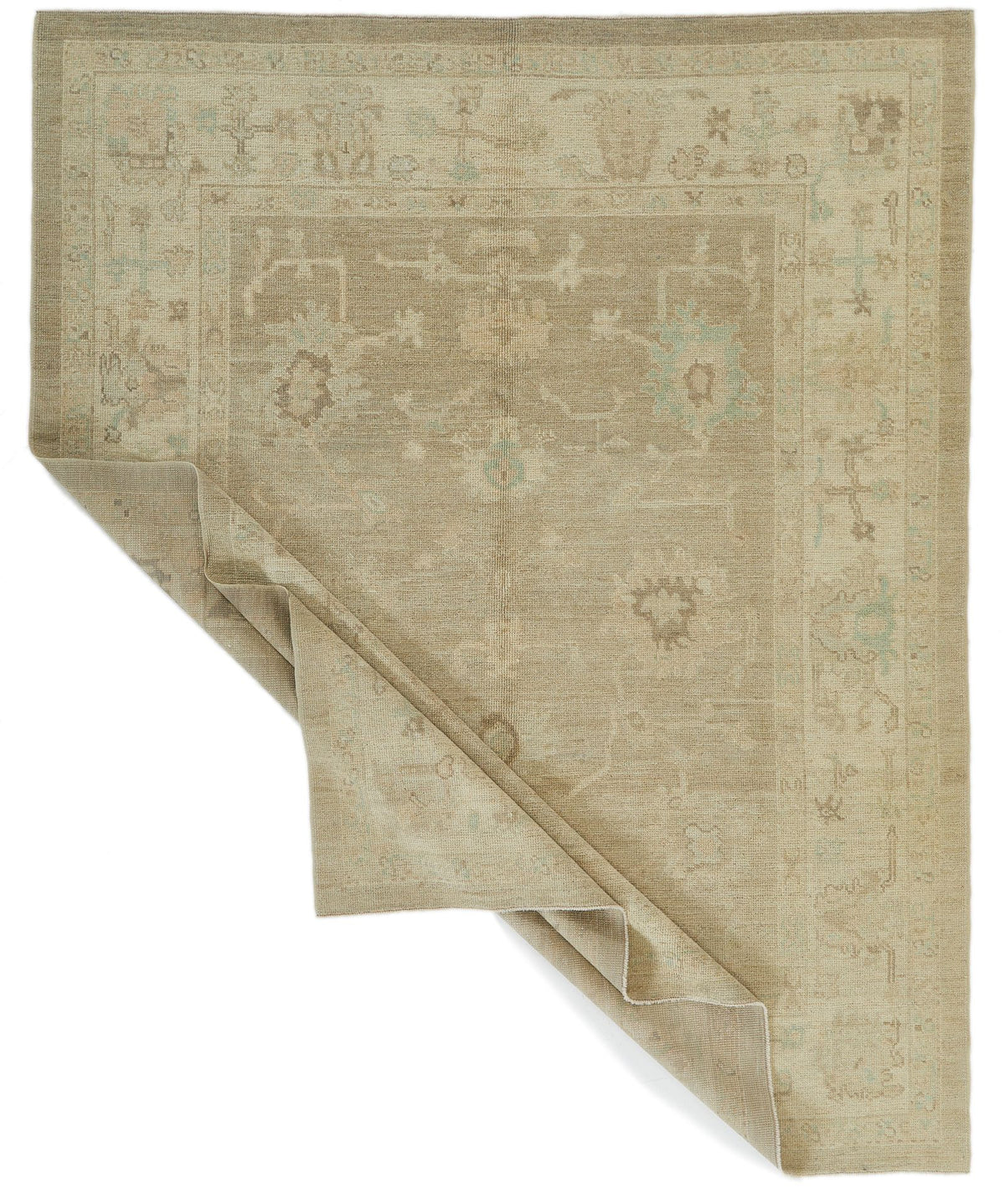 7x8 Beige and Ivory Turkish Oushak Rug