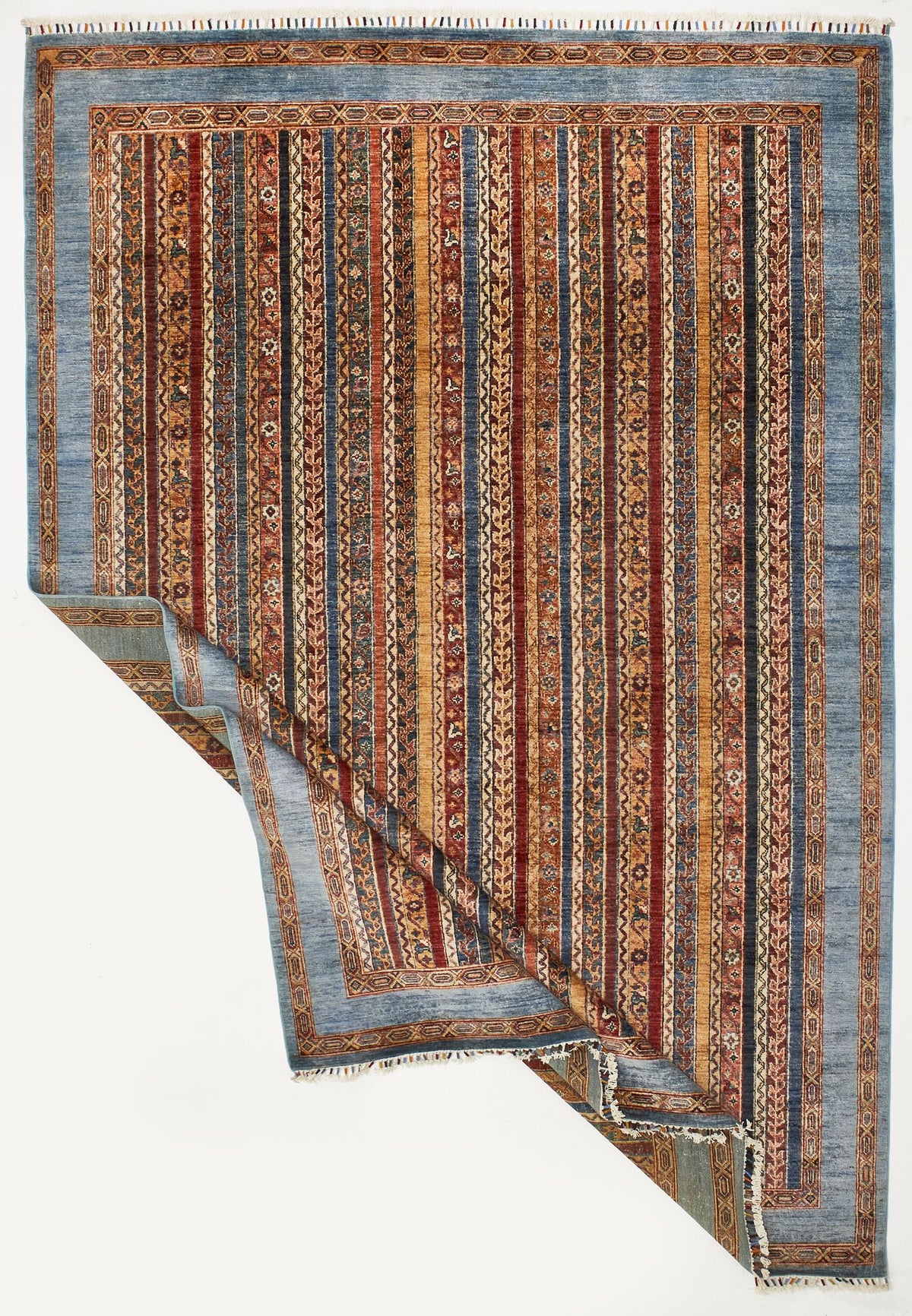 7x10 Multicolor and Blue Turkish Tribal Rug