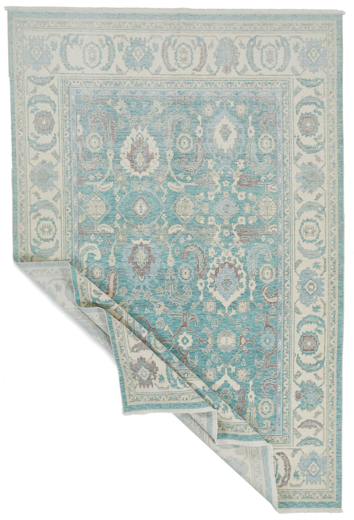 6x10 Green and Ivory Turkish Traditional Rug