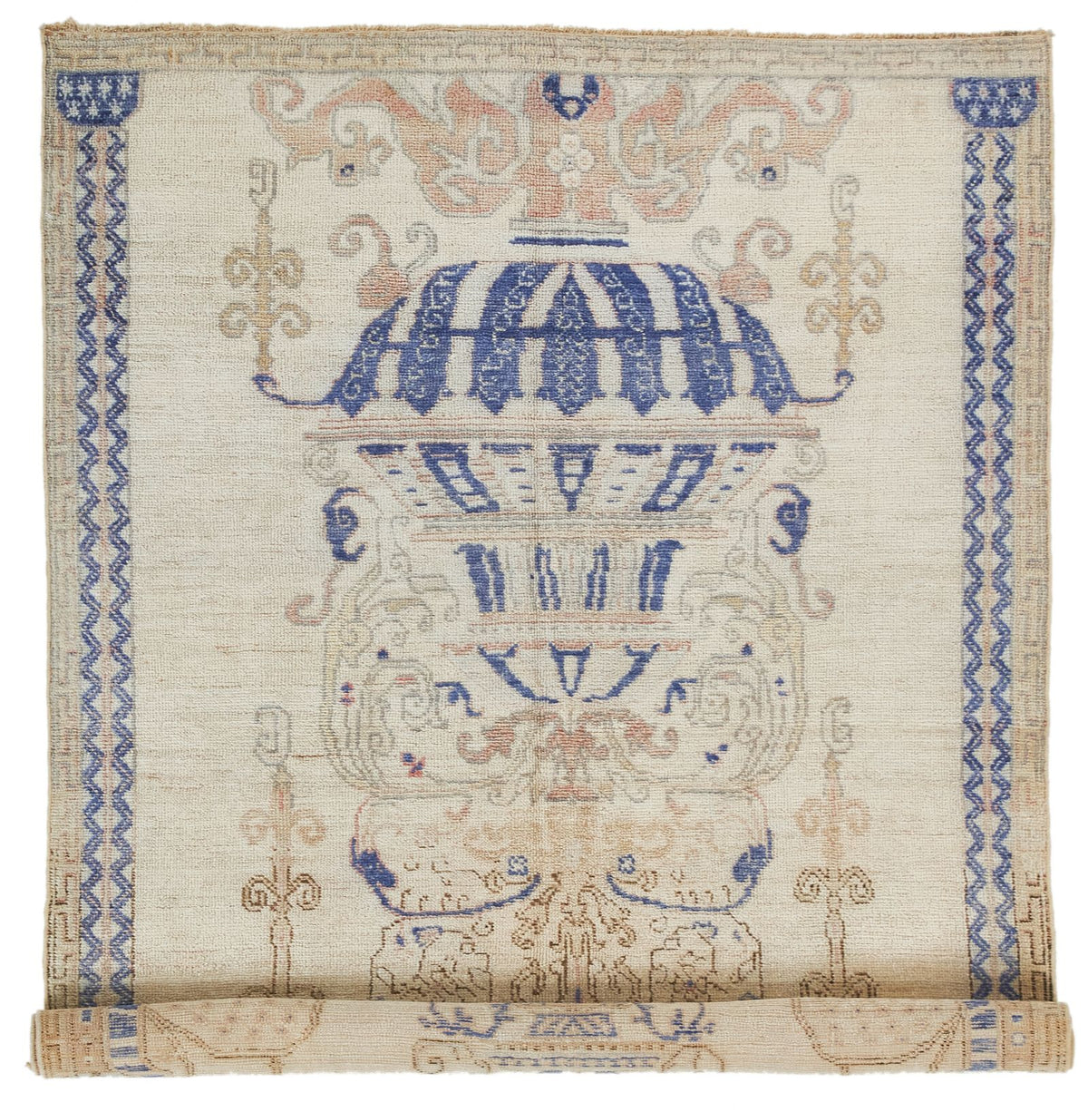 4x6 Beige and Navy Turkish Tribal Rug