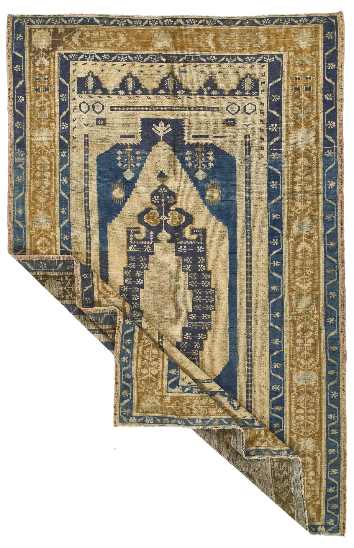 5x8 Ivory and Navy Turkish Tribal Rug
