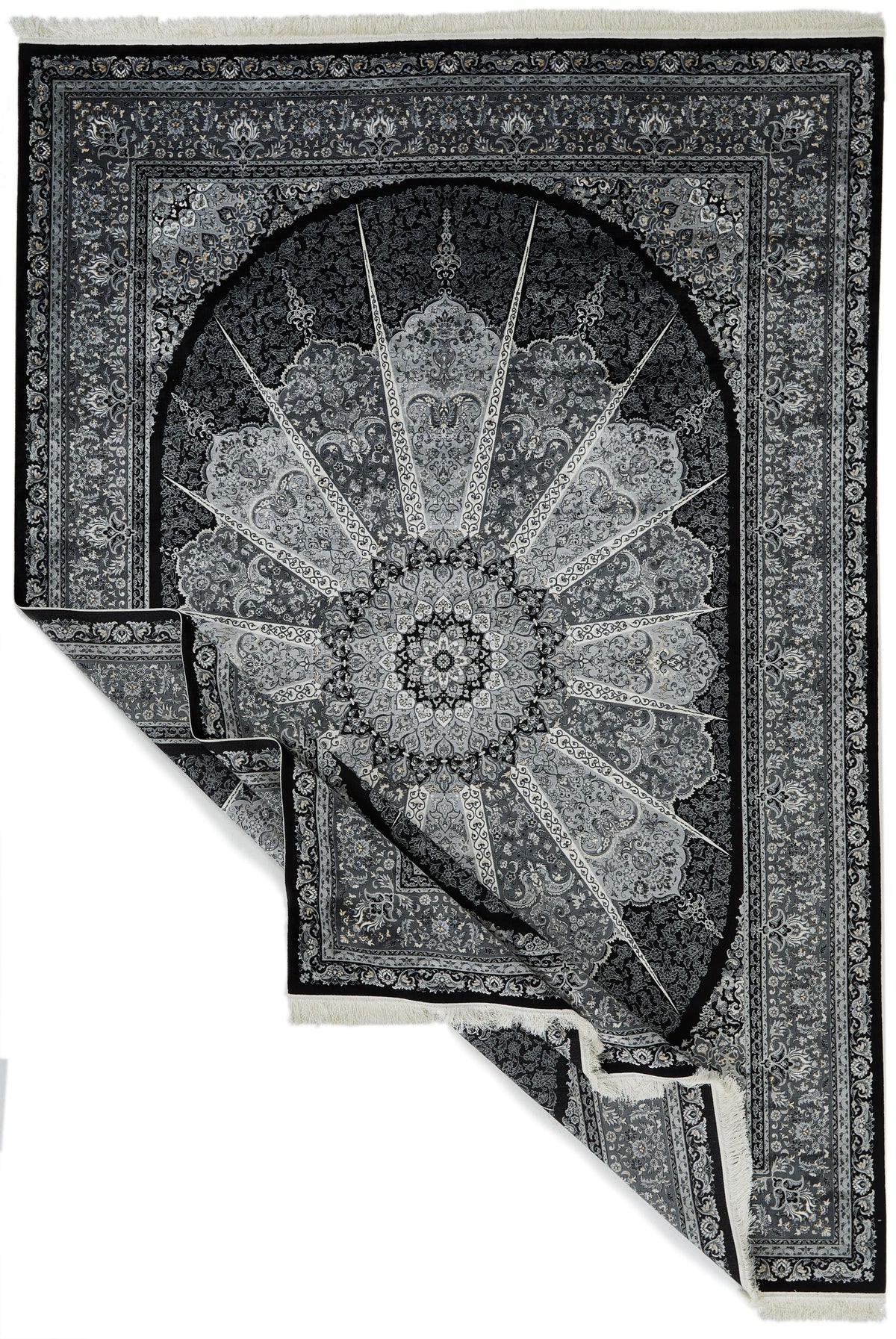 8x11 Black and Ivory Turkish Antep Rug