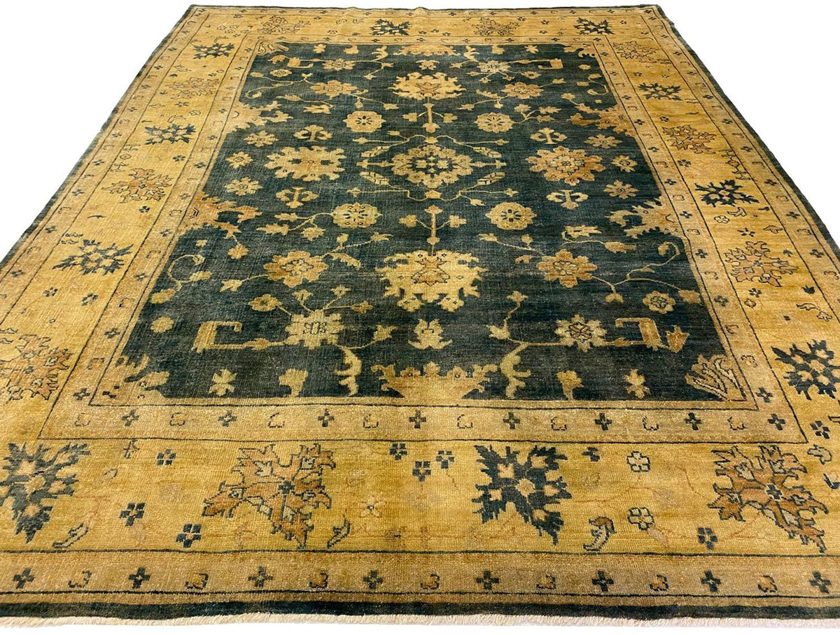 9x12 Blue and Beige Turkish Oushak Rug