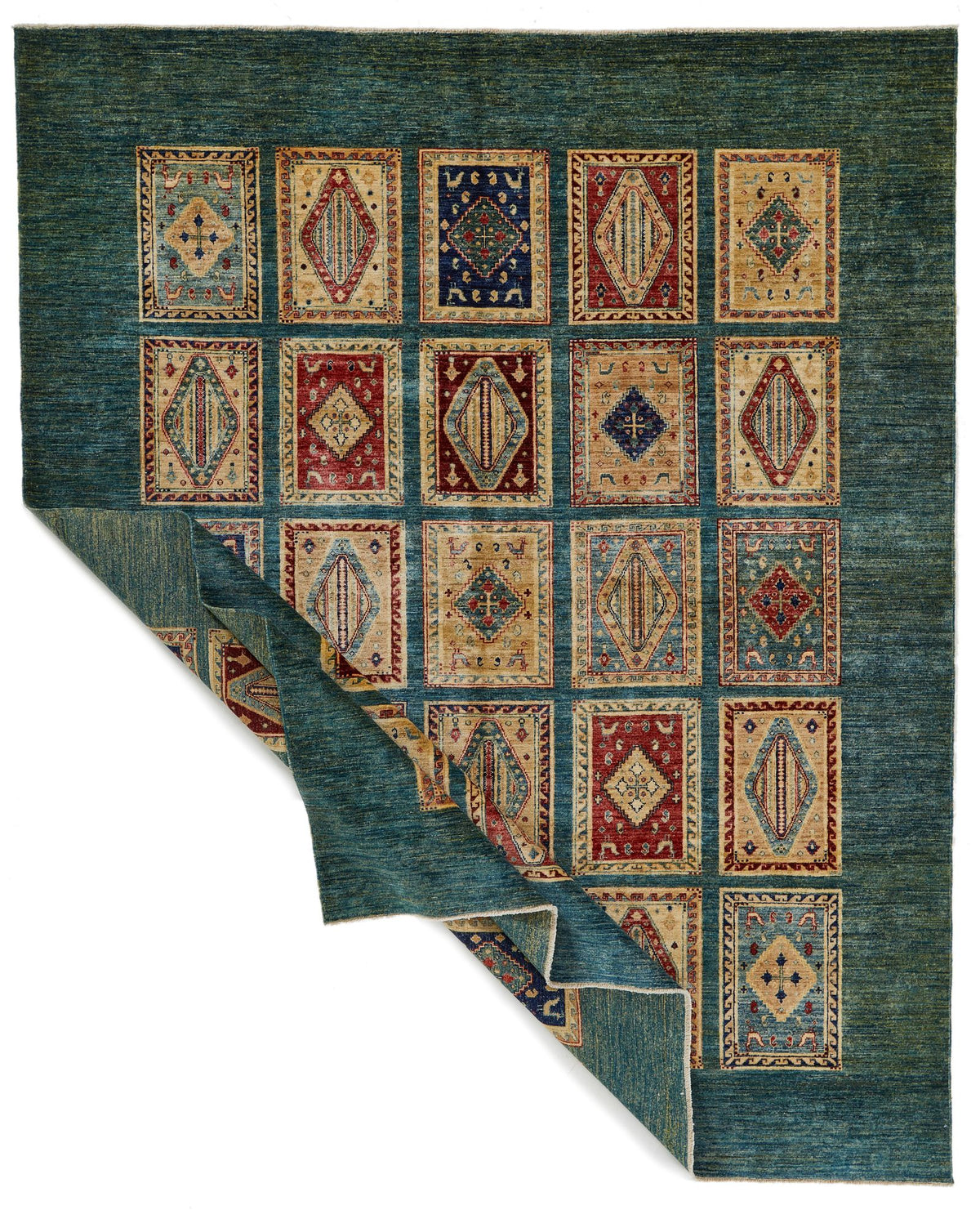 8x10 Green and Multicolor Kazak Tribal Rug