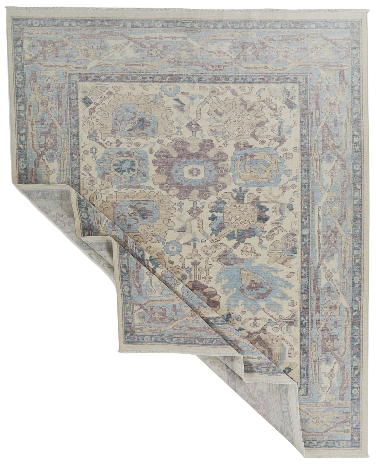 8x10 Ivory and Blue Turkish Traditional Rug