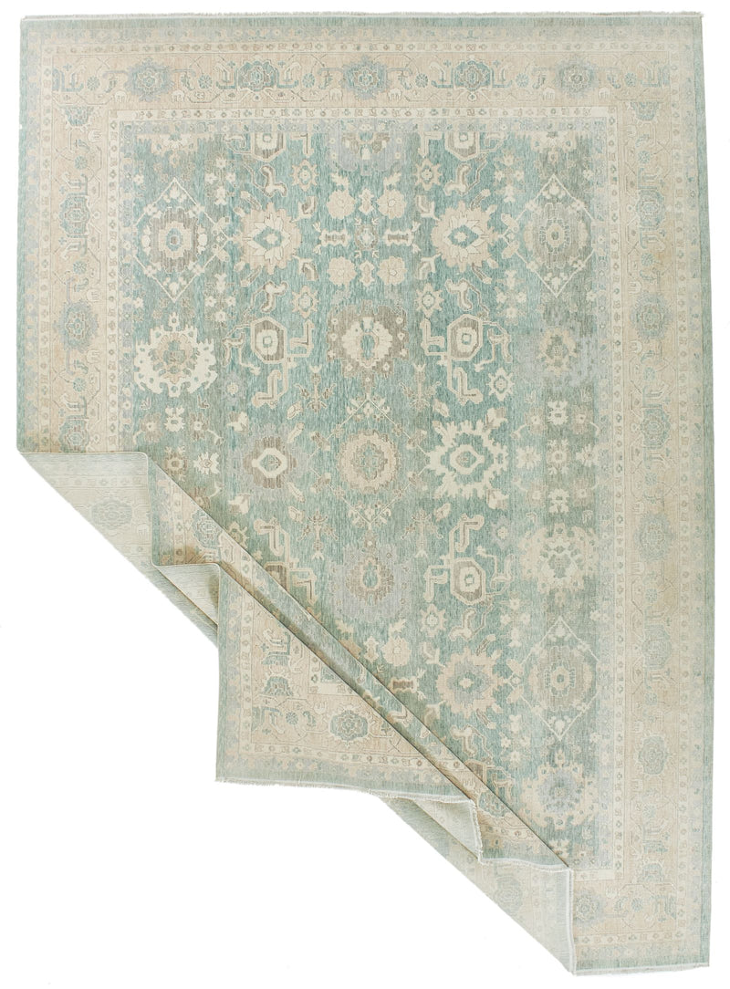 10x14 Green and Beige Turkish Traditional Rug