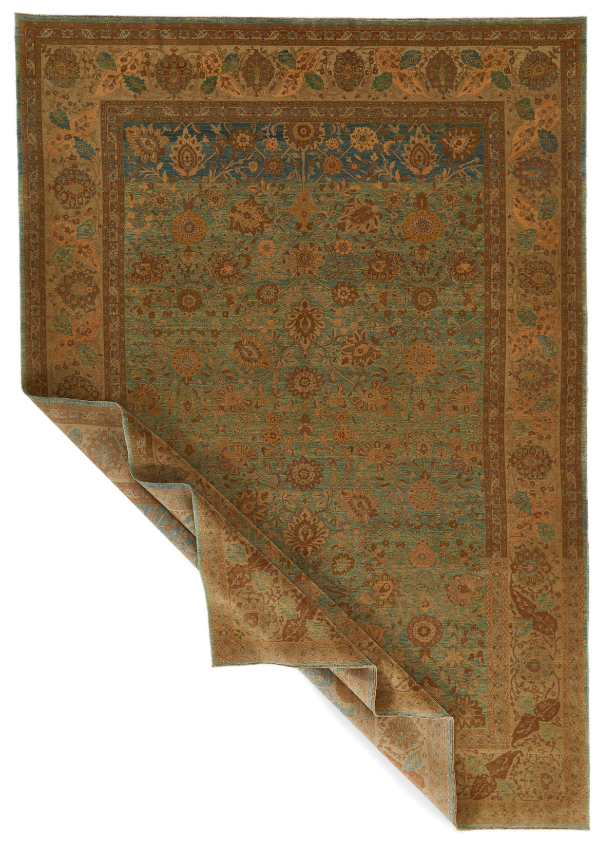 7x11 Green and White Turkish Traditional Rug