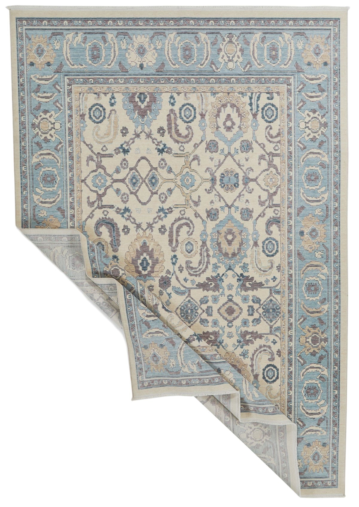 6x10 Ivory and Blue Turkish Traditional Rug