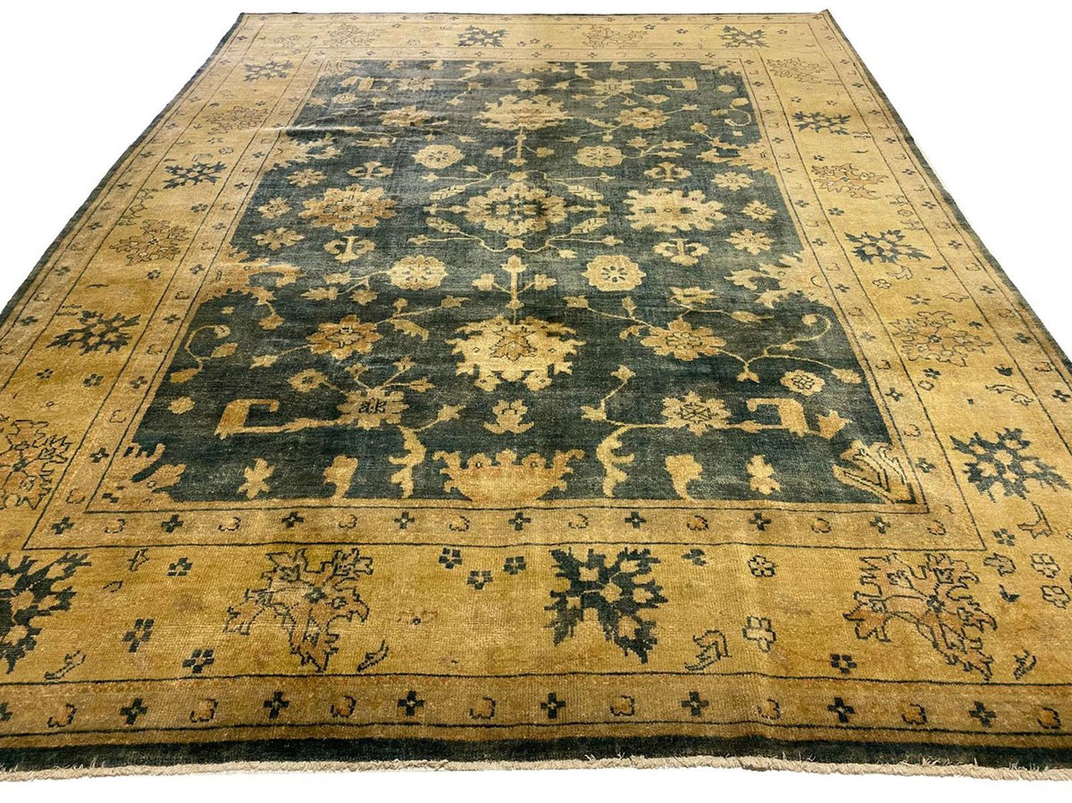 9x12 Blue and Beige Turkish Oushak Rug