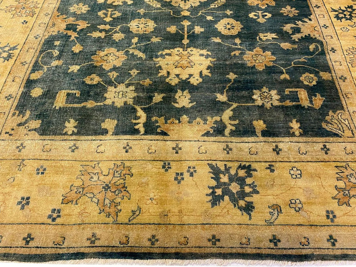 9x12 Blue and Beige Turkish Oushak Rug