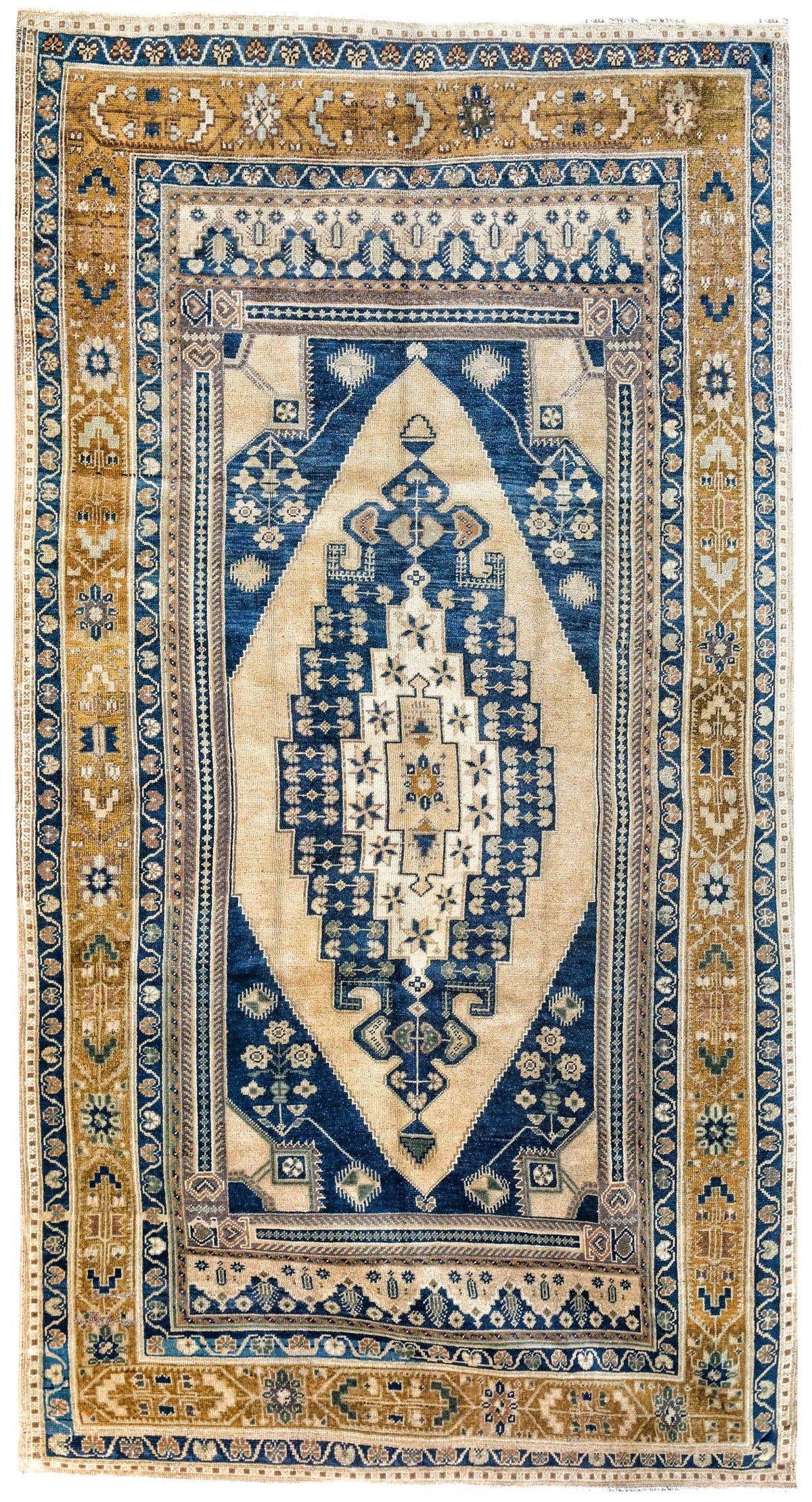 6x10 Ivory and Gold Turkish Tribal Rug