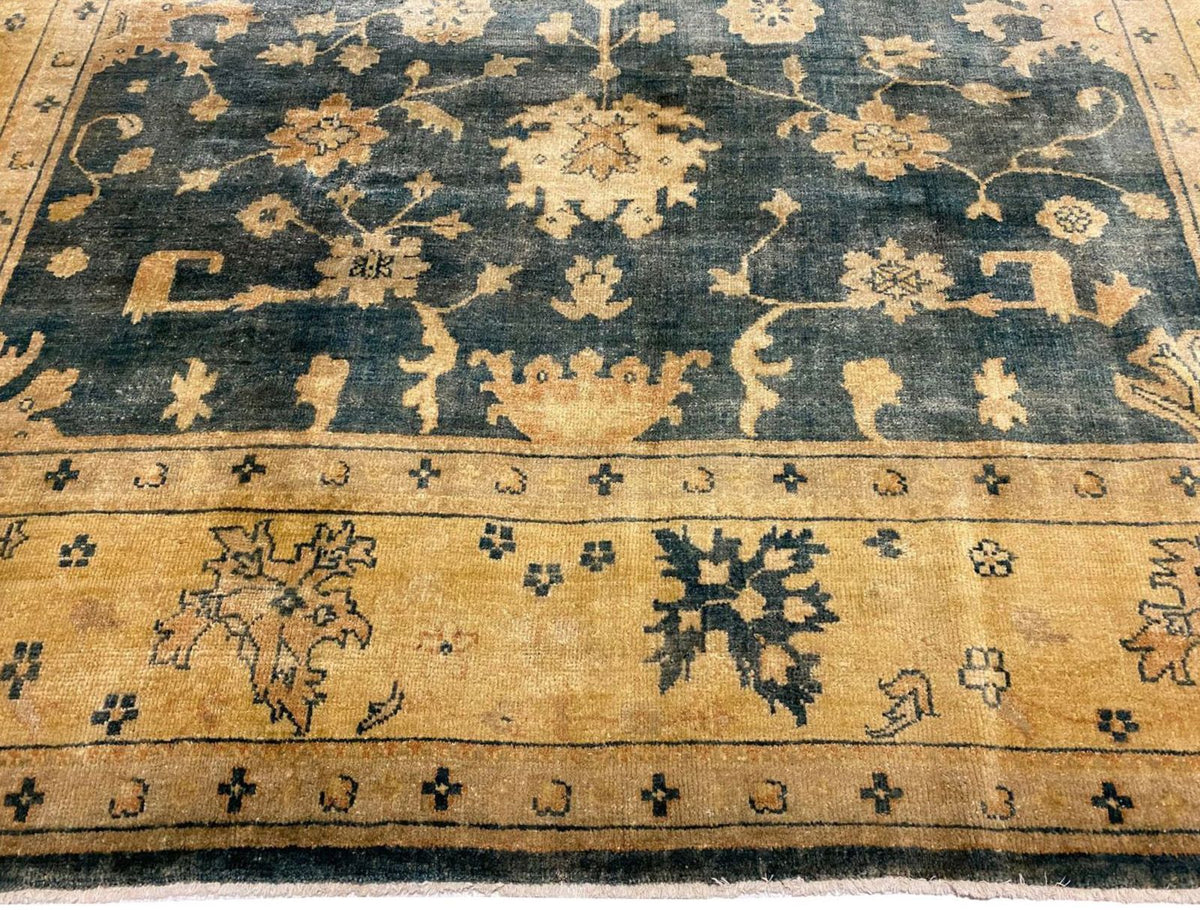 9x12 Blue and Beige Turkish Oushak Rug