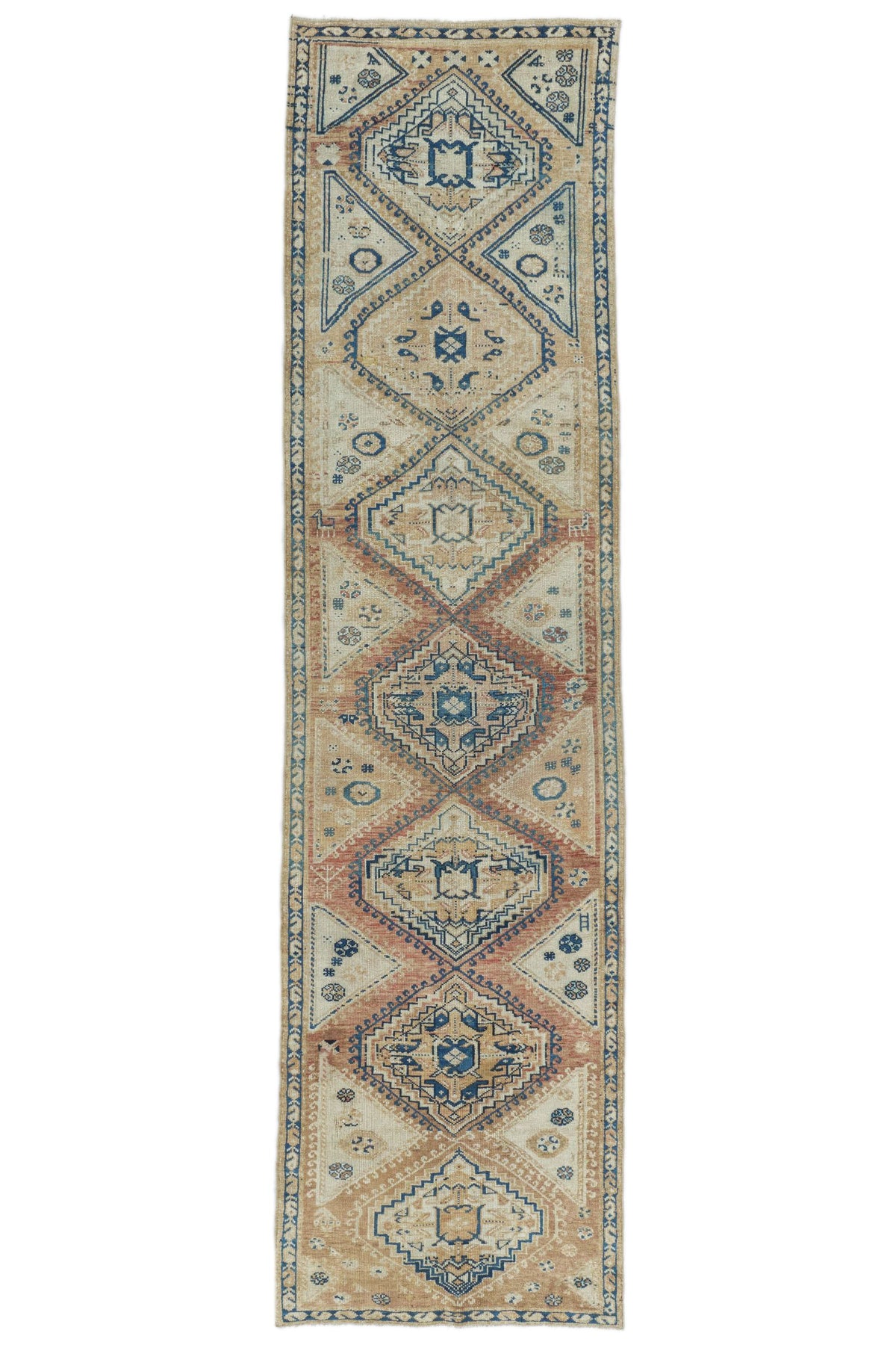 4x10 Rust and Blue Persian Tribal Runner