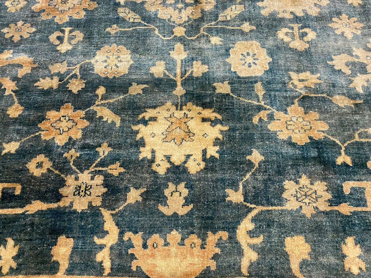 9x12 Blue and Beige Turkish Oushak Rug
