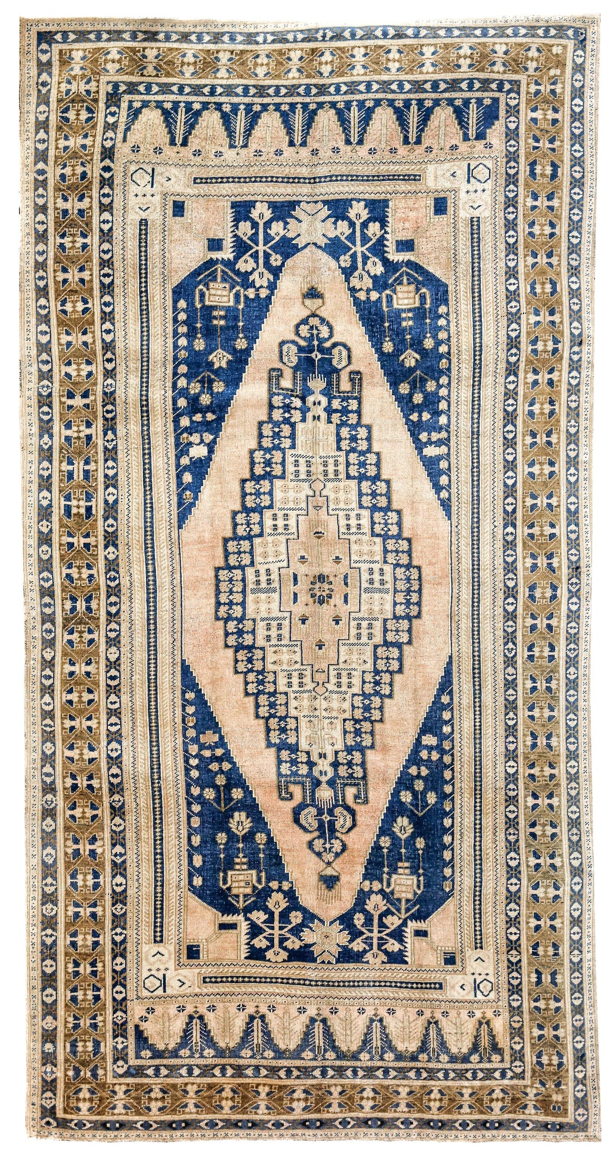 6x10 Ivory and Gold Turkish Tribal Rug