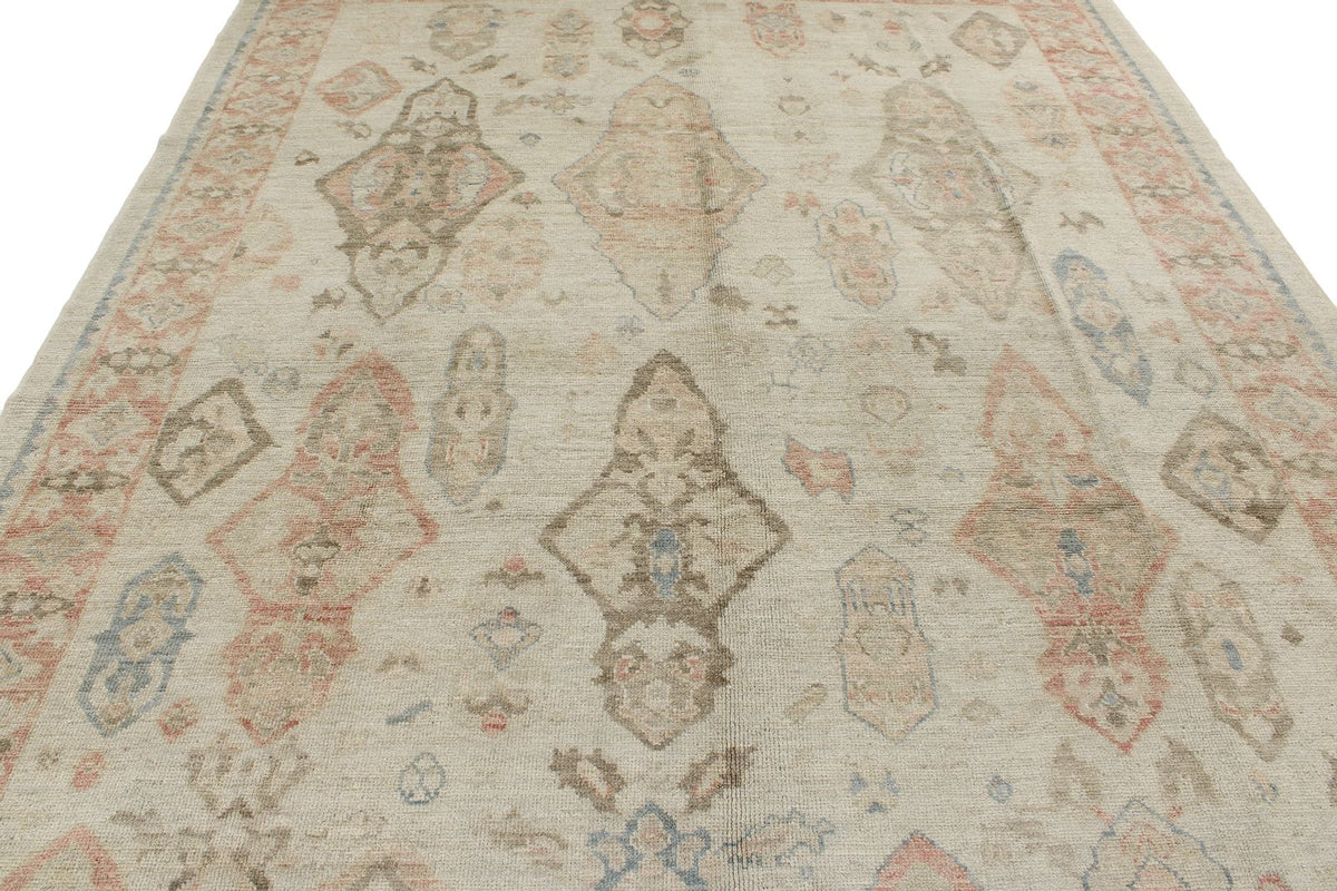 8x10 Ivory and Rust Turkish Oushak Rug