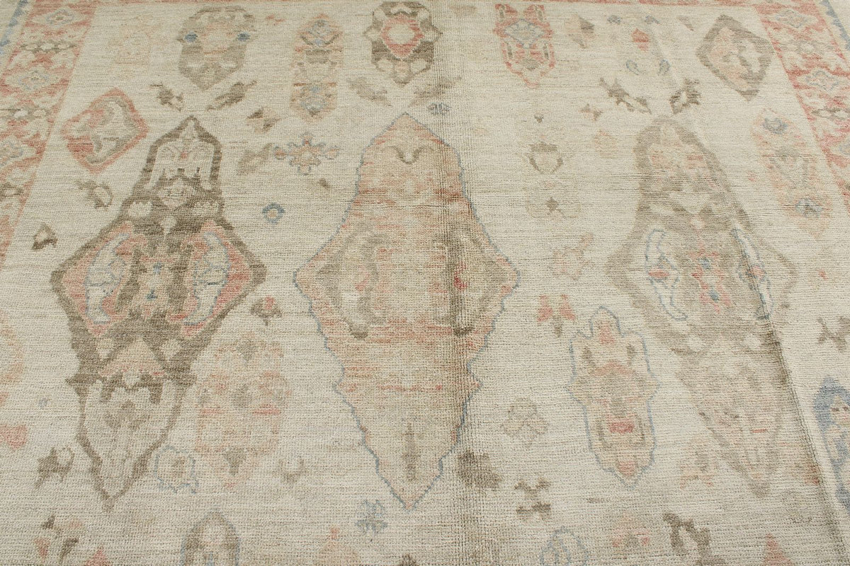 8x10 Ivory and Rust Turkish Oushak Rug