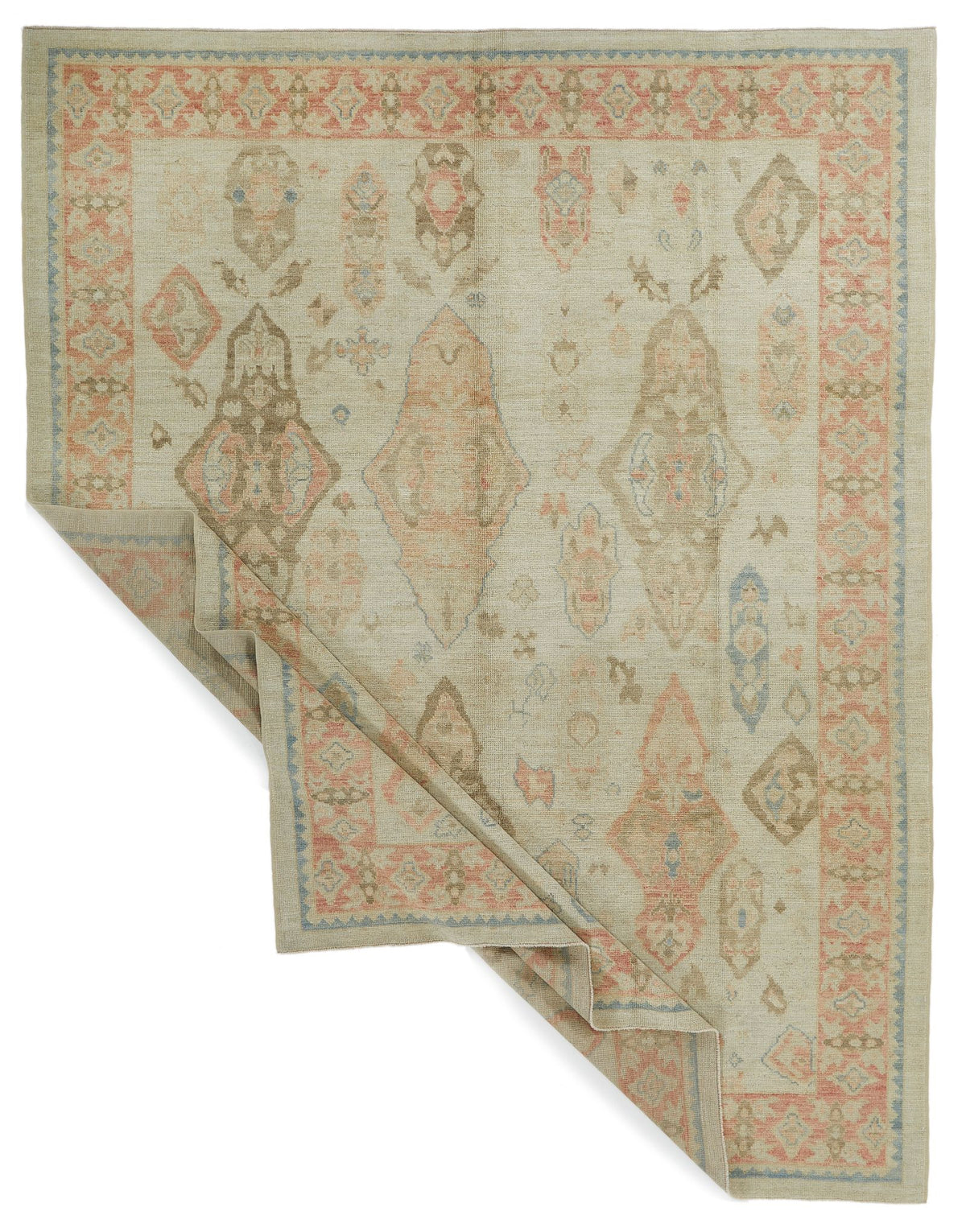 8x10 Ivory and Rust Turkish Oushak Rug